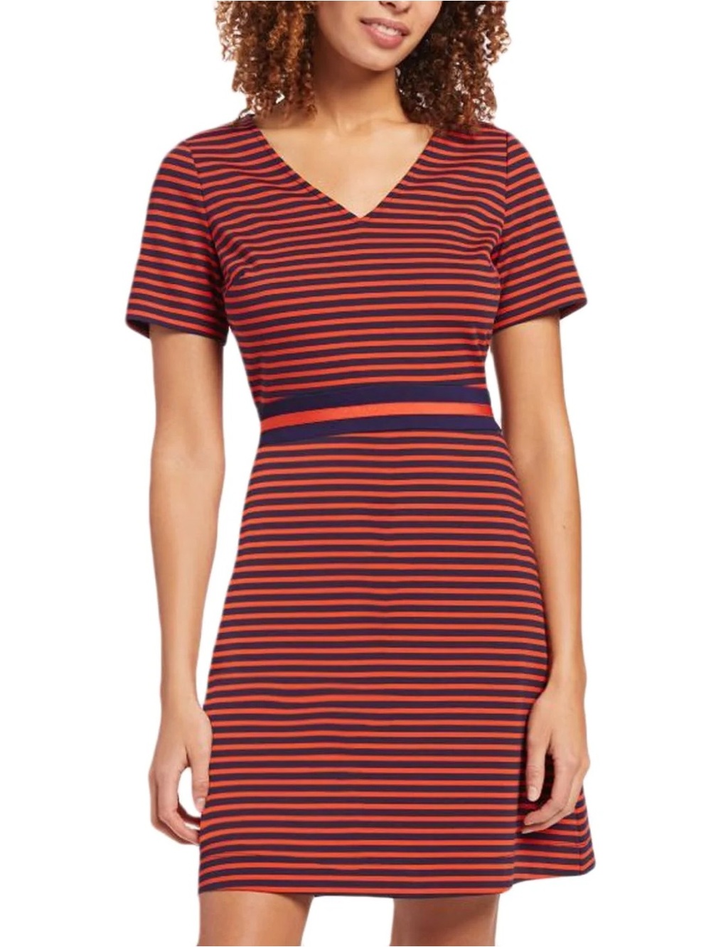 Draper James Red Navy Blue Striped Short Sleeve A-Line Dress